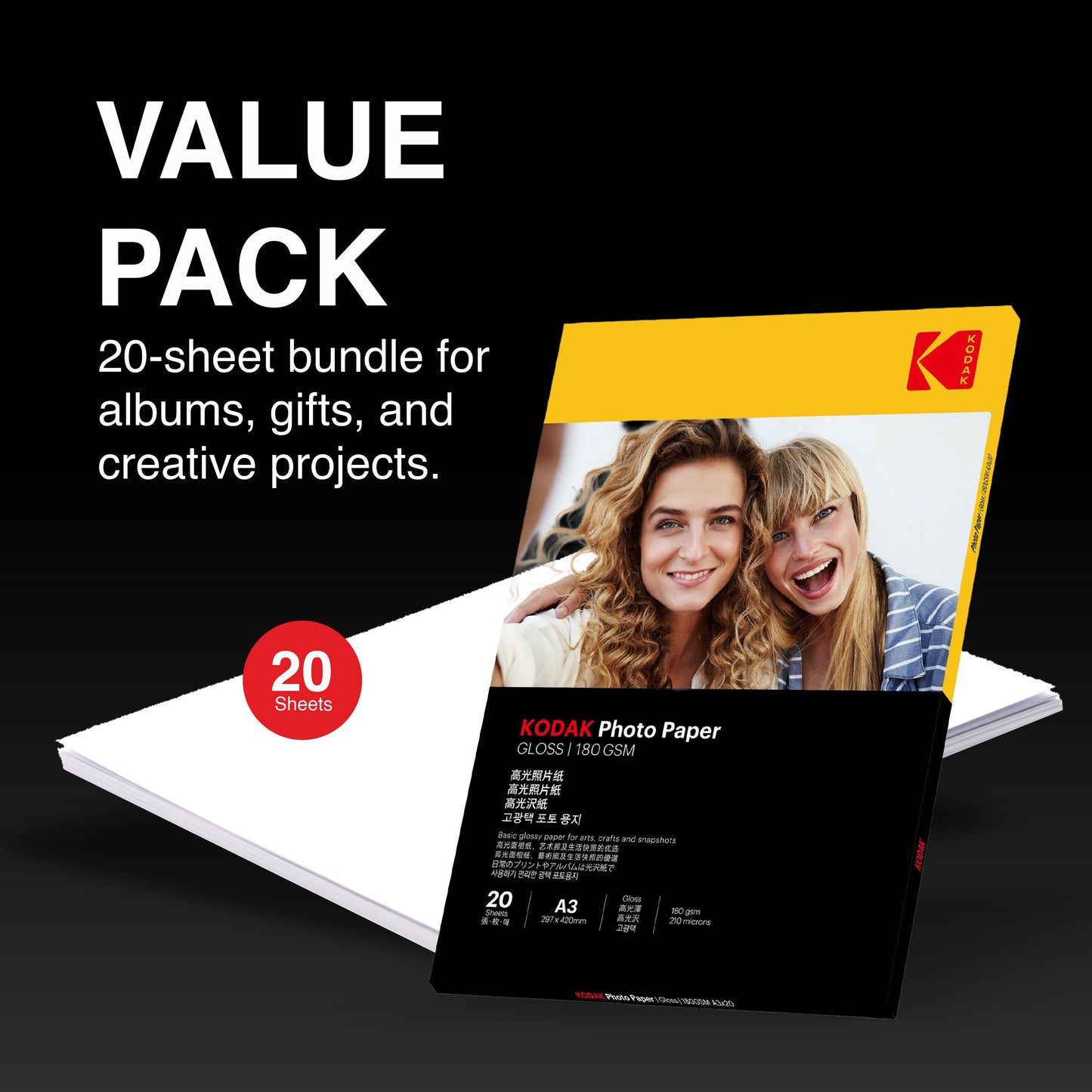 Kodak 180 GSM A3 High Gloss Photo Paper - 20 Sheets