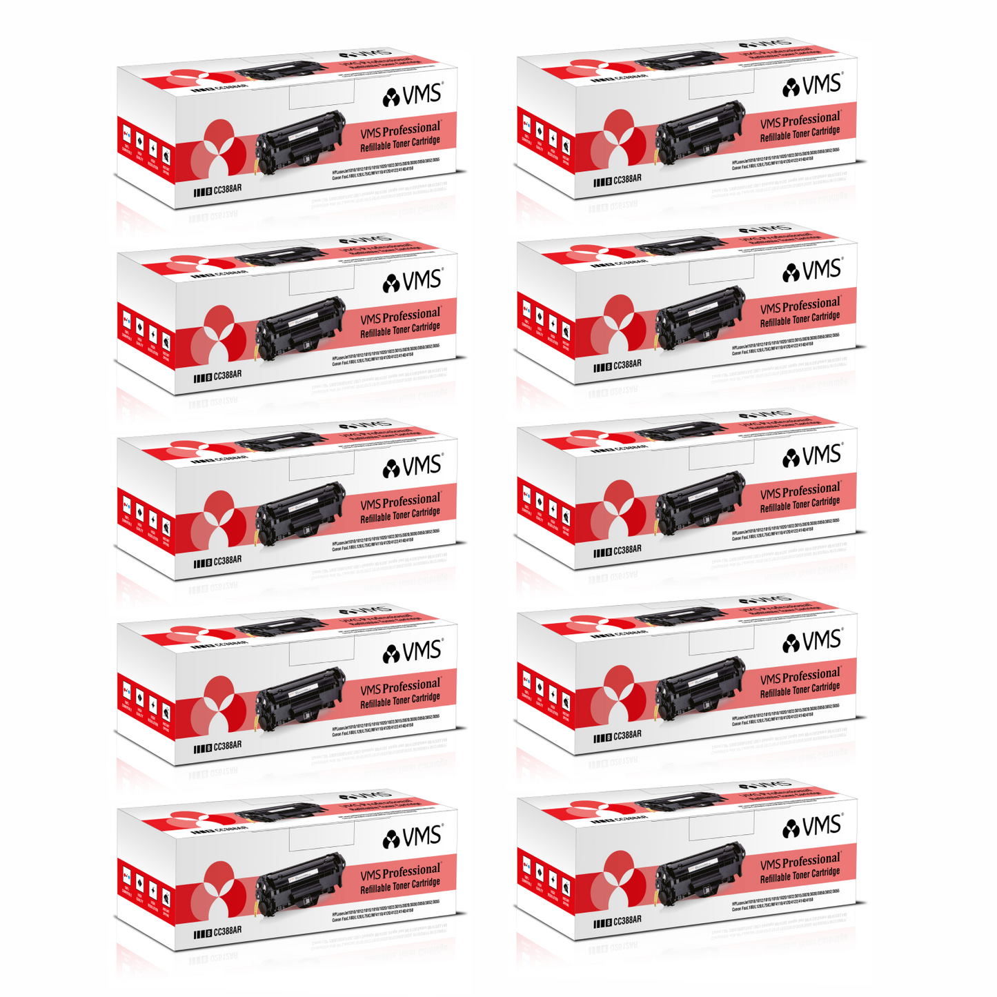 VMS Professional Refillable Black Toner cartridge pack of 10