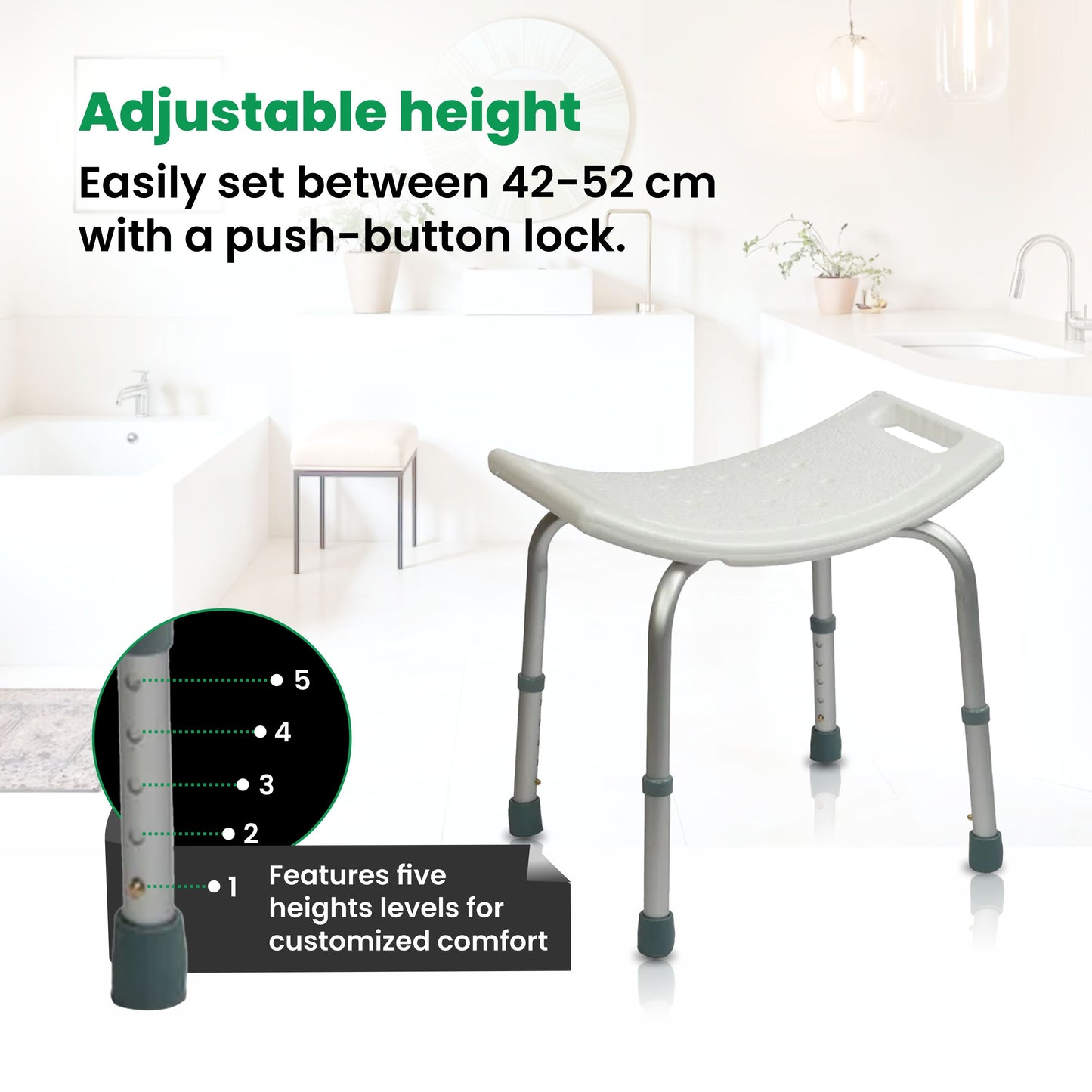 VMS Careline Shower Seat ALPHA Adjustable Height