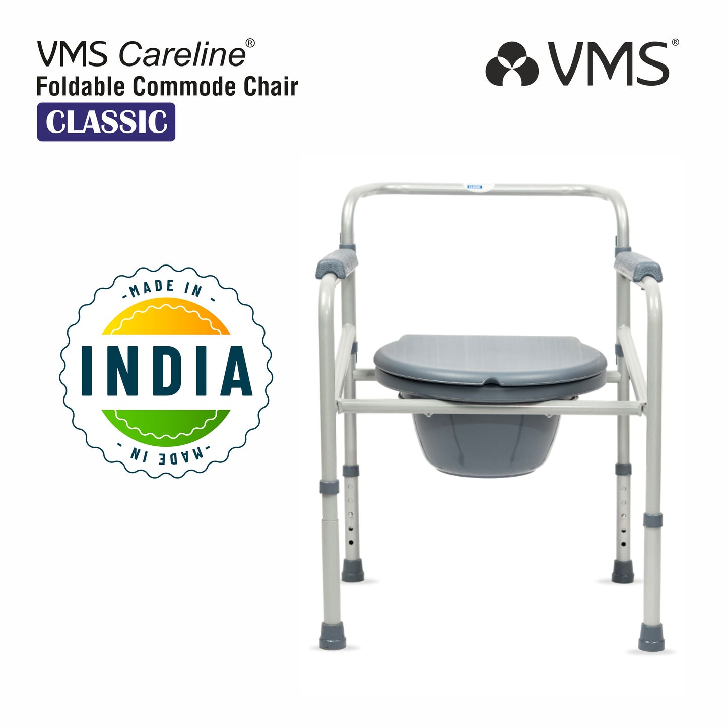 VMS Careline Foldable Commode Chair - Made in India
