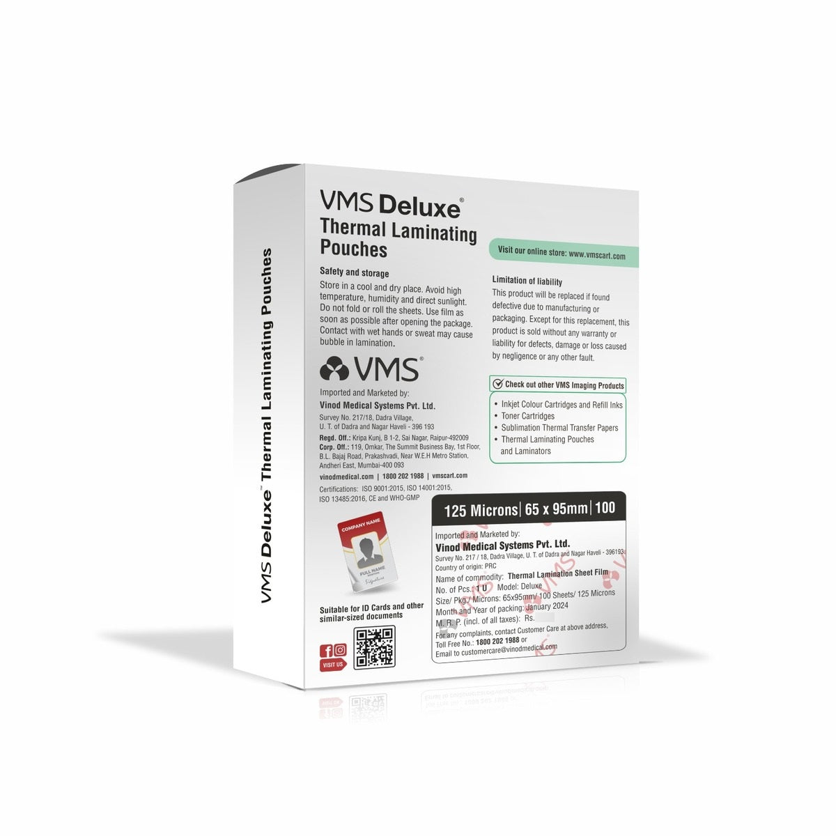 VMS Deluxe 125Mic 65mm x 95mm Thermal  Laminating Pouch - Box Design