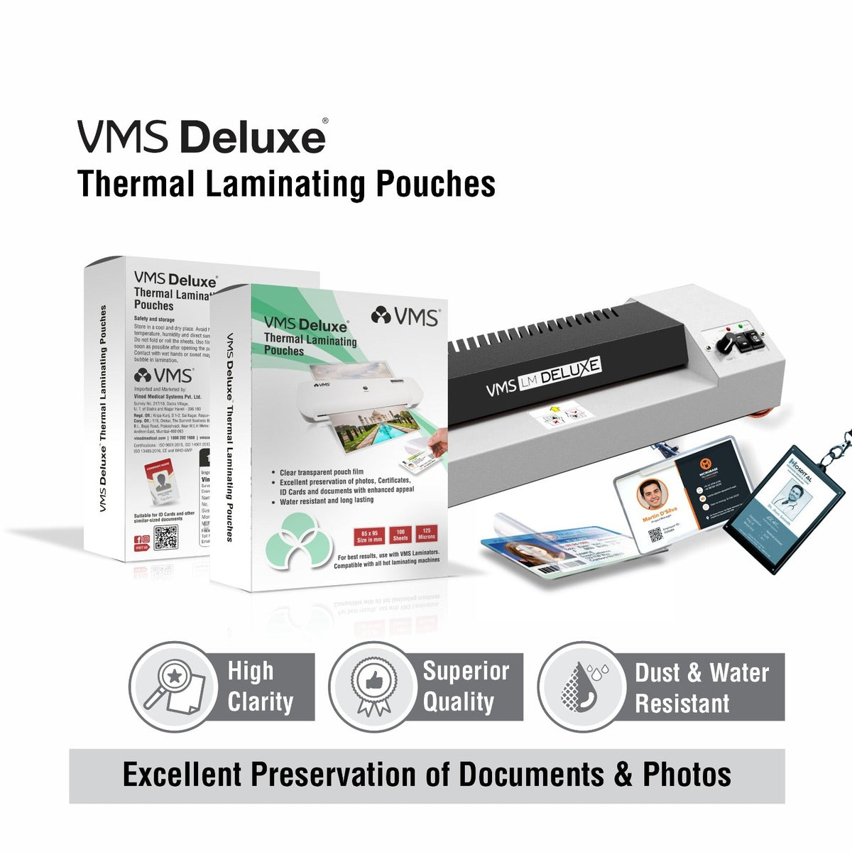 VMS Deluxe 125Mic 65mm x 95mm Thermal  Laminating Pouch - 2 x 100 Sheets