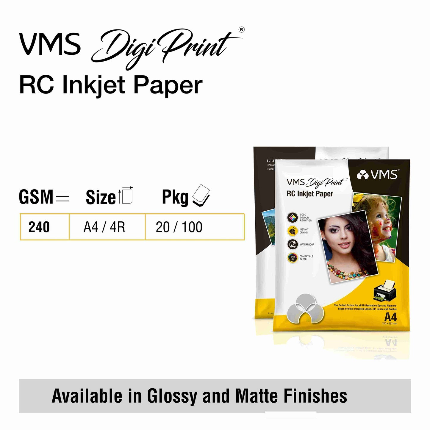 VMS DigiPrint 240 GSM 4R (4x6) Matte Photo Paper - 100 Sheets