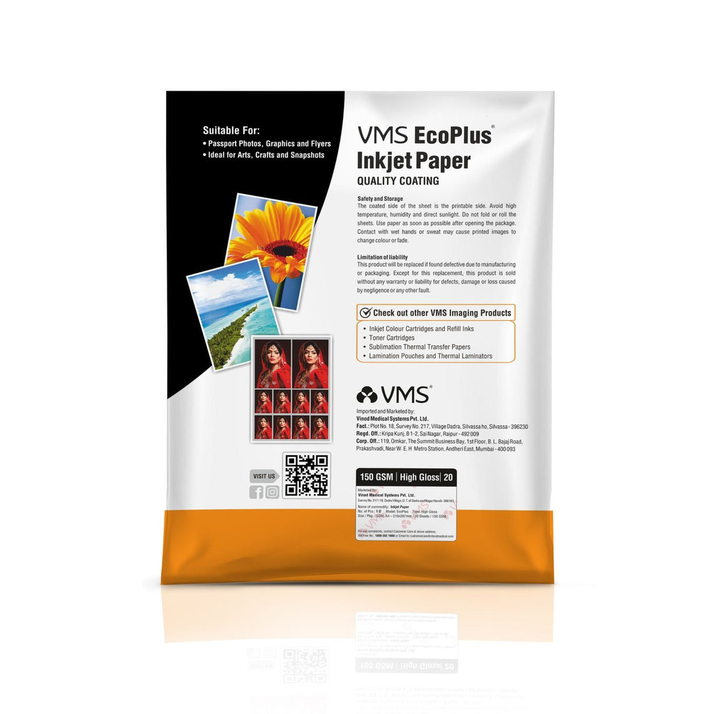 Buy VMS EcoPlus 150 GSM A4 Glossy Photo Paper 20 Sheets Online VMS