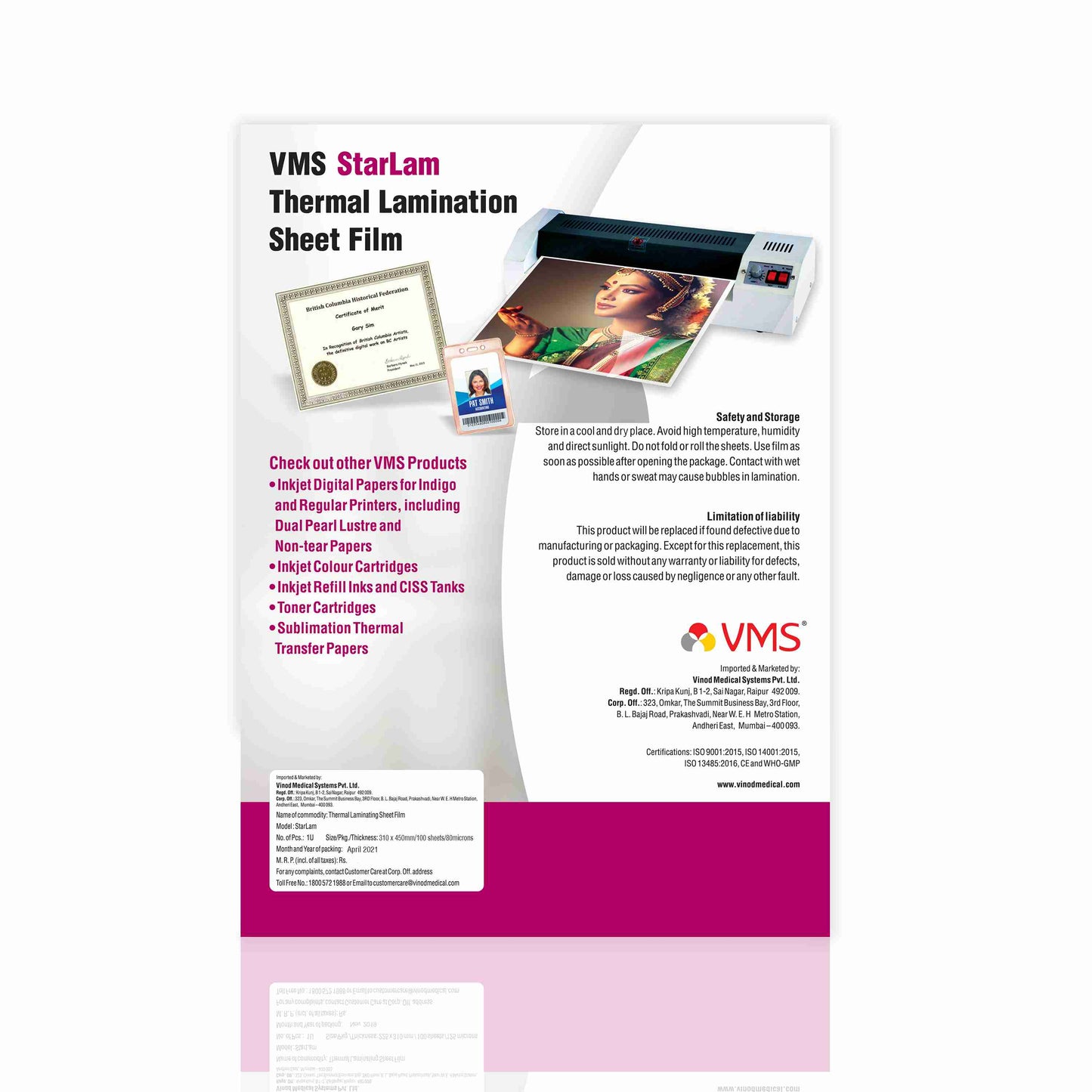 VMS Starlam Thermal Laminating Sheet Film