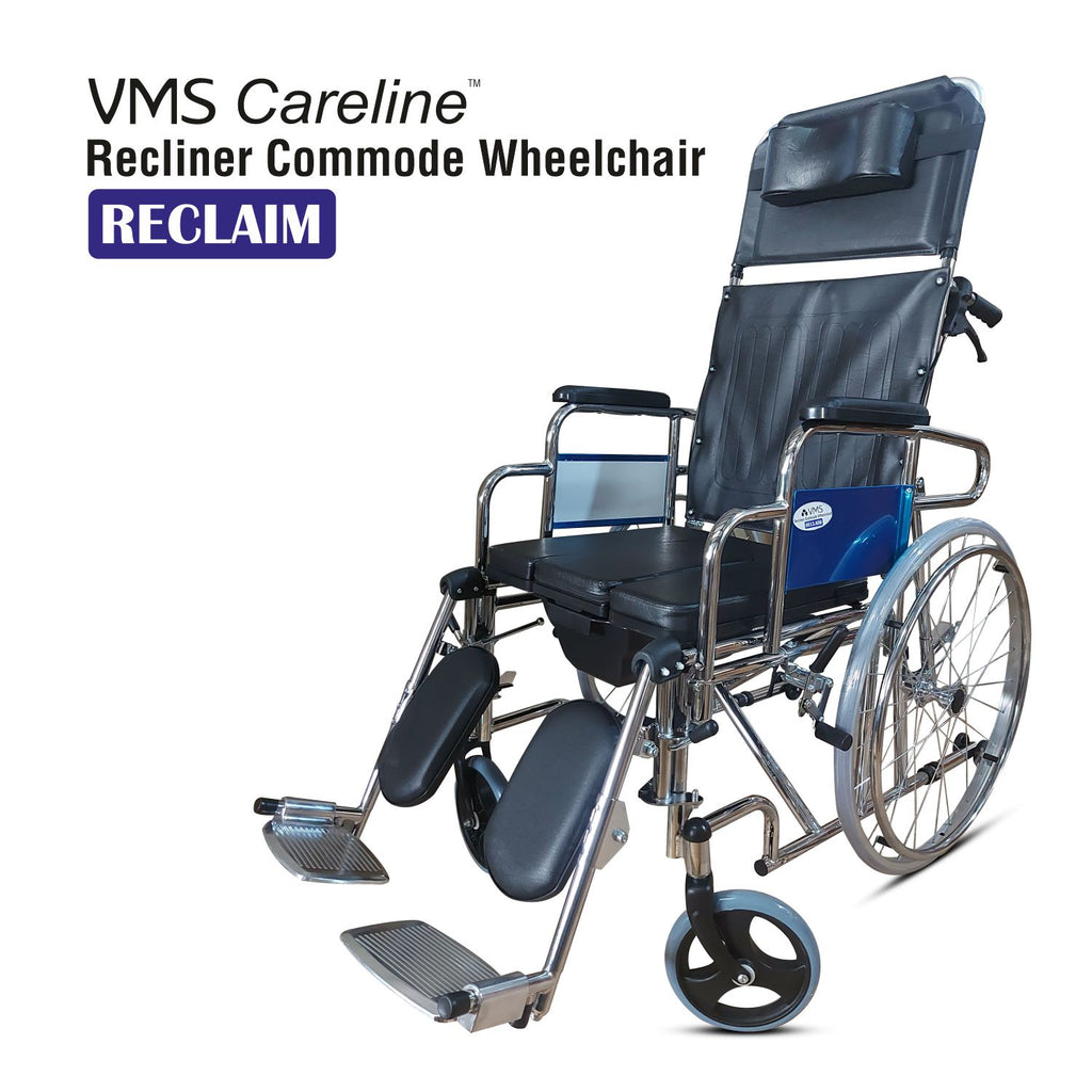 Buy VMS Careline Foldable Recliner Commode Wheelchair RECLAIM Online VMS Cart