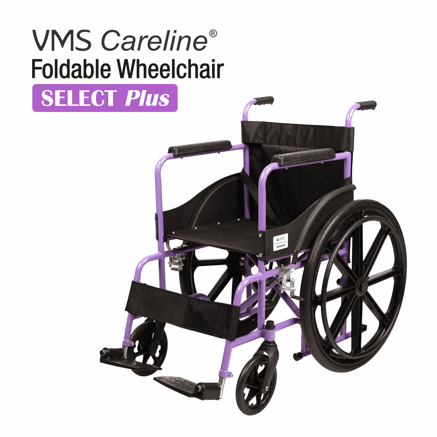 VMS Careline Foldable Manual Wheelchair - Select Plus (Purple & Black)