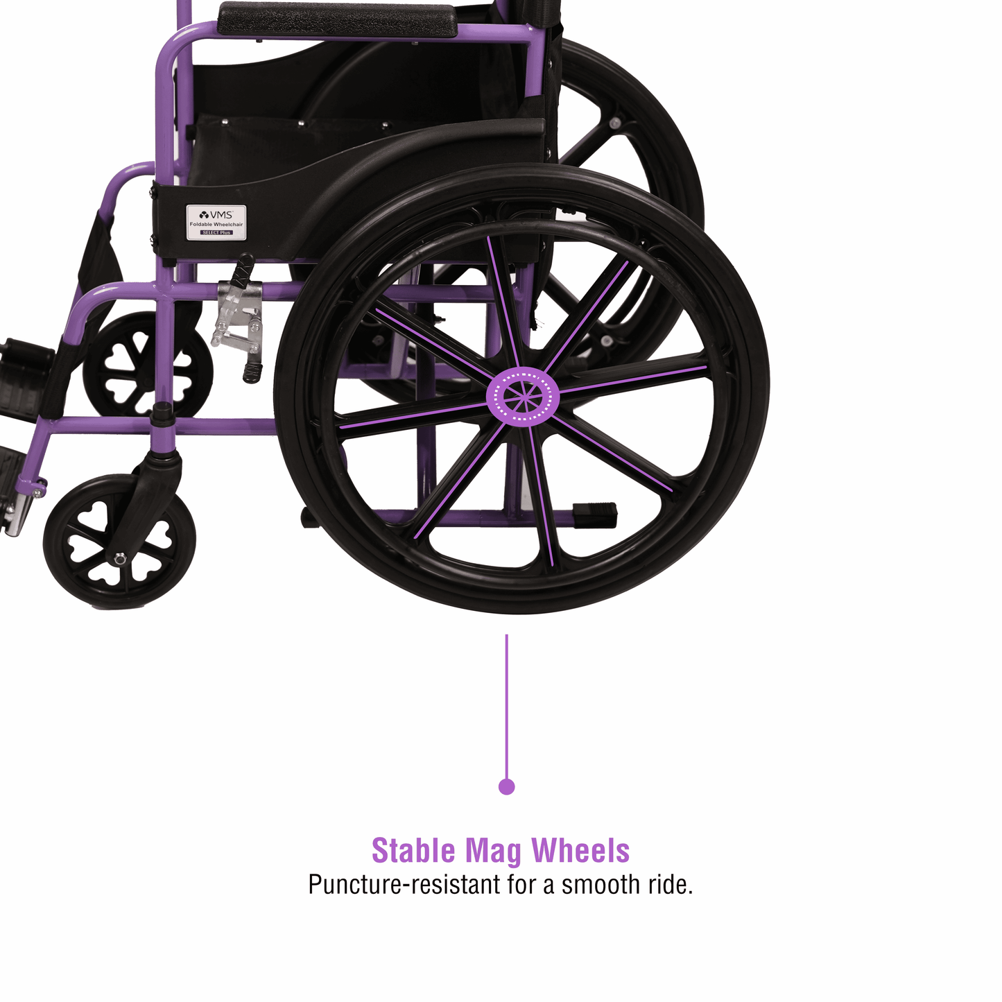 VMS Careline Foldable Manual Wheelchair Stable Mag Wheels