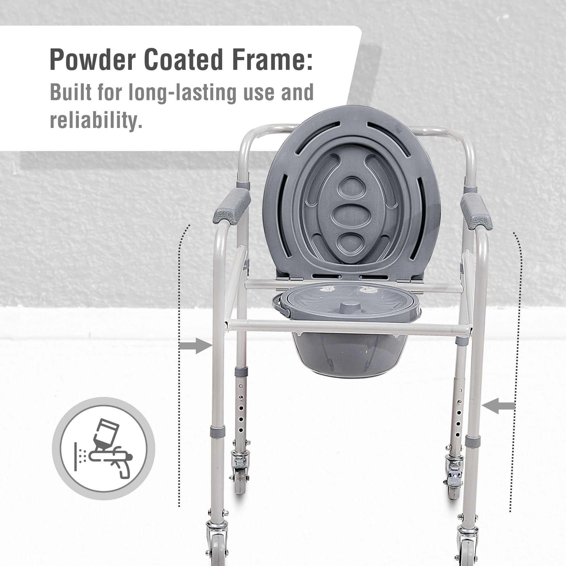 Foldable Commode Wheelchair with Powder coated Frame