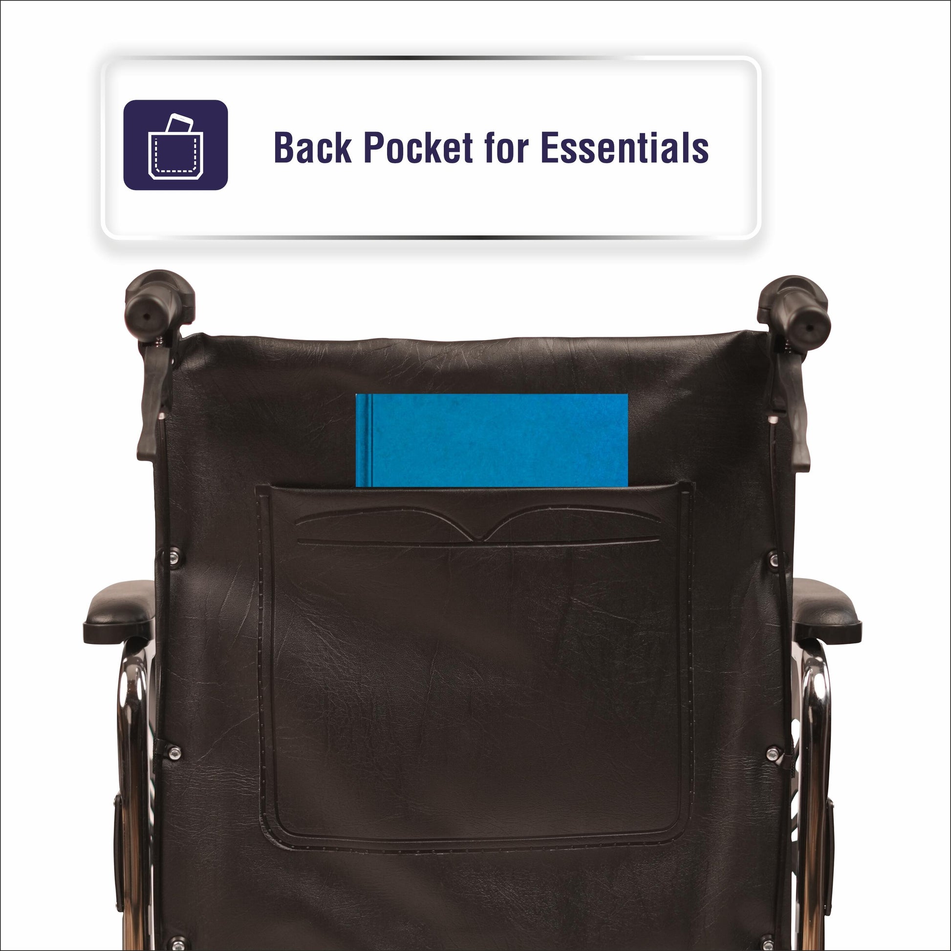 VMS Careline Foldable Wheelchair with a back pocket for essentials