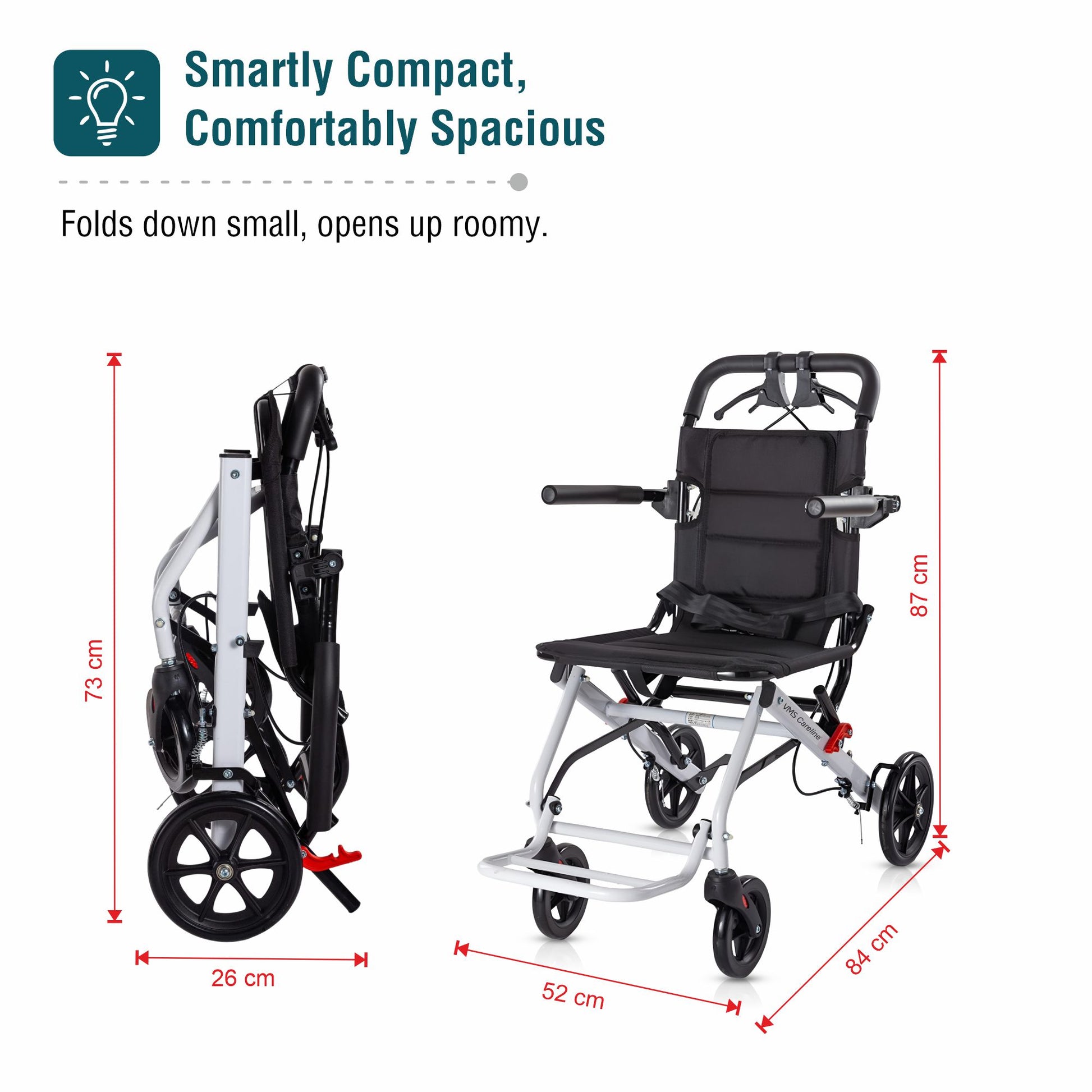 VMS Careline AIRLITE Wheelchair Smartly Compact Comfortably Spacious