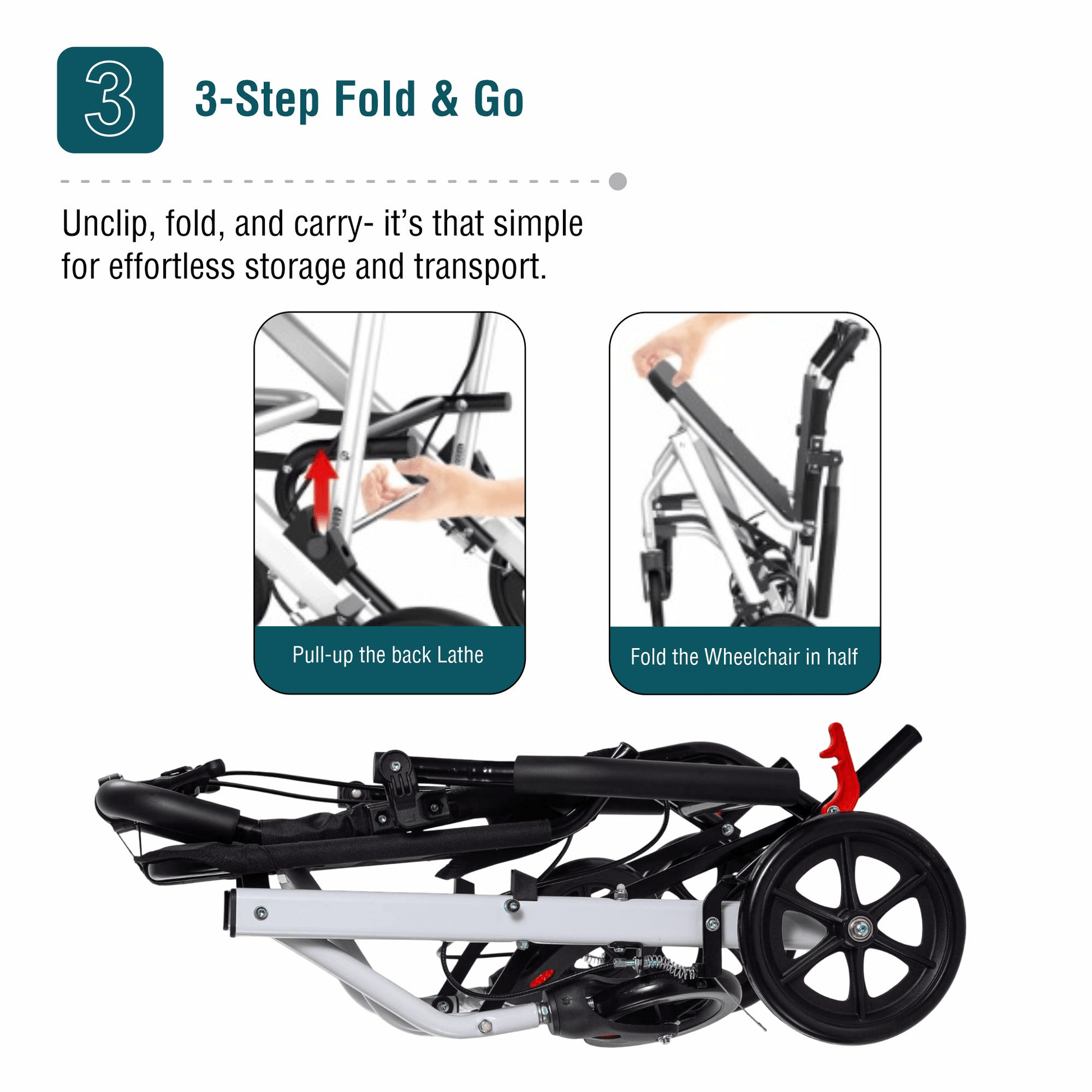 VMS Careline Wheelchair Airlite with 3 Step Folding Mechanism