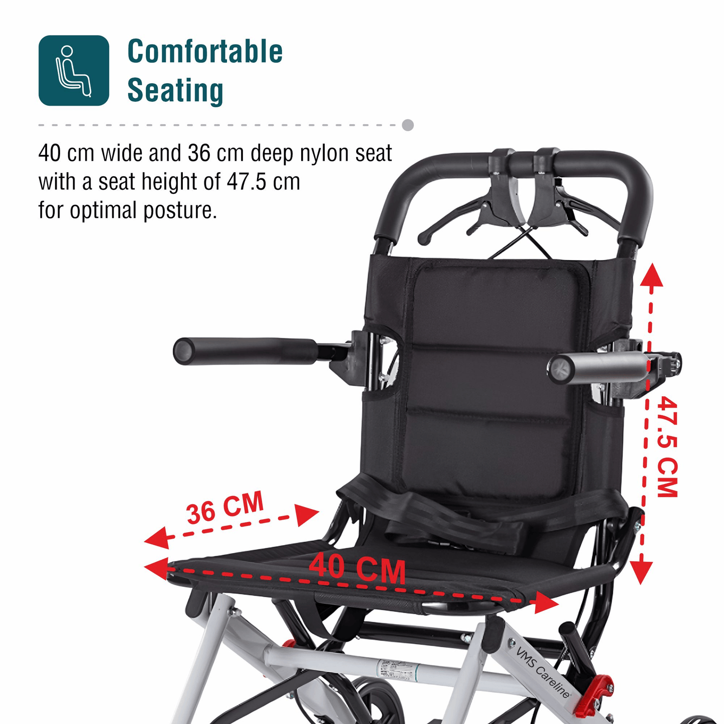 VMS Careline Foldable Portable Transit Wheelchair Airlite