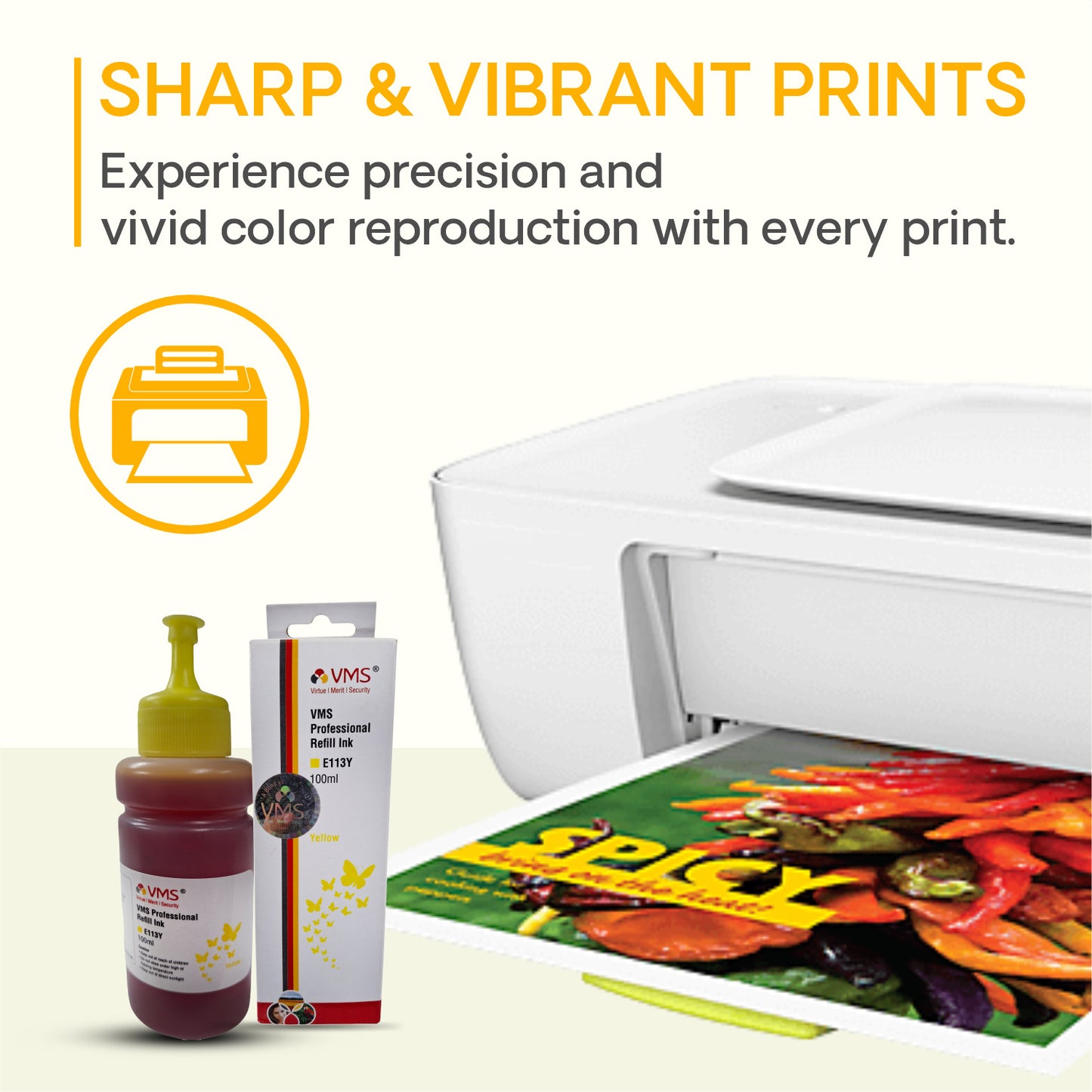 VMS Professional Yellow 100ml Refill Ink for Sharp and Vibrant Prints