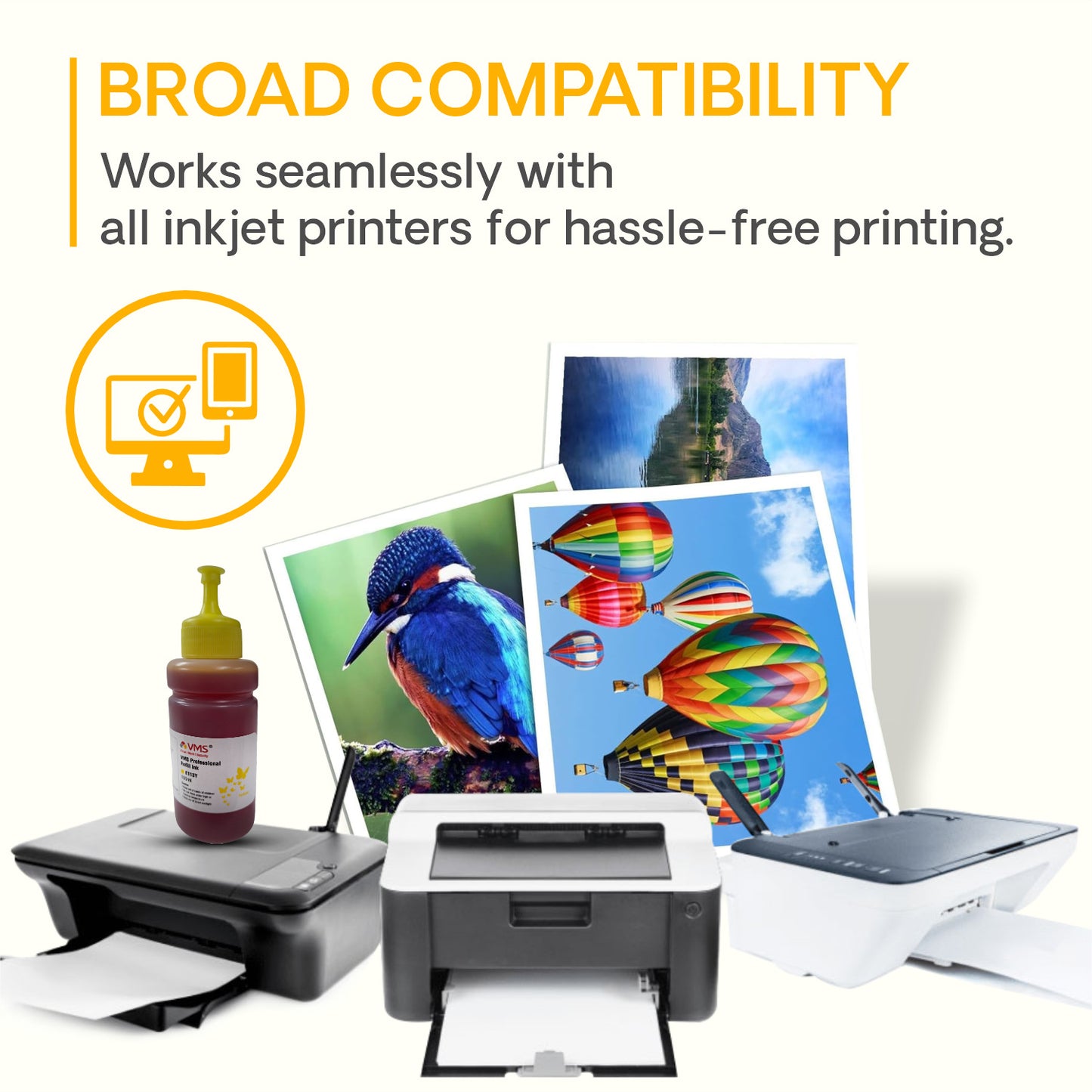VMS Professional Yellow 100ml Refill Ink with Broad Compatibility Feature