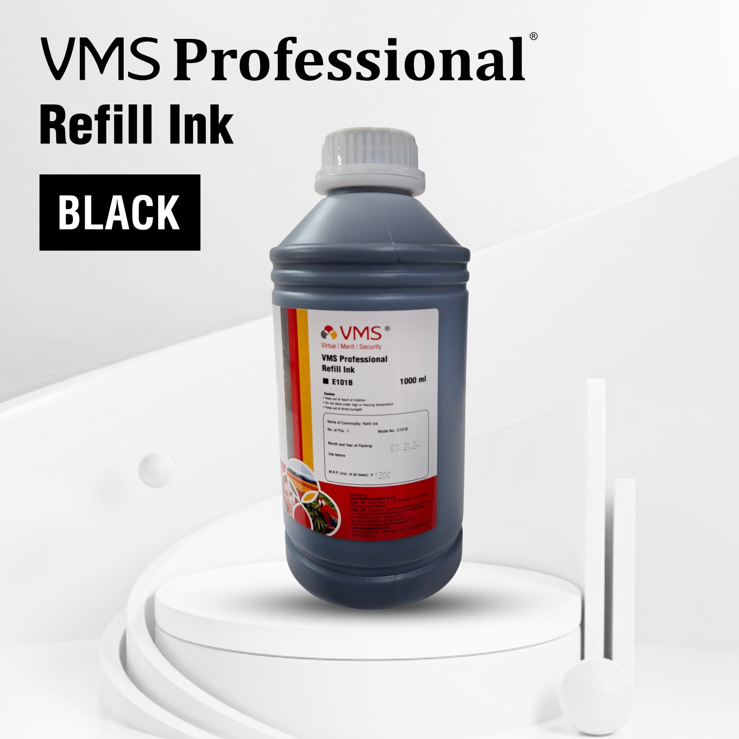 VMS Professional Black 1Ltr Refill Ink Bottle