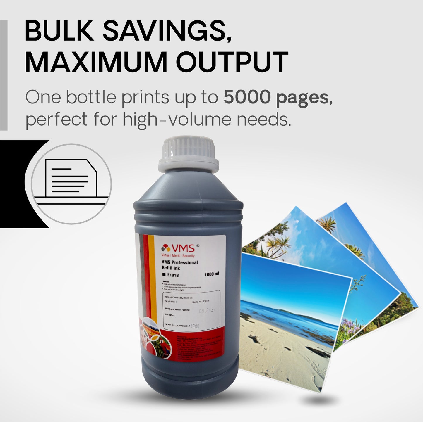 VMS Professional Black 1Ltr Refill Ink Prints 5000 Pages