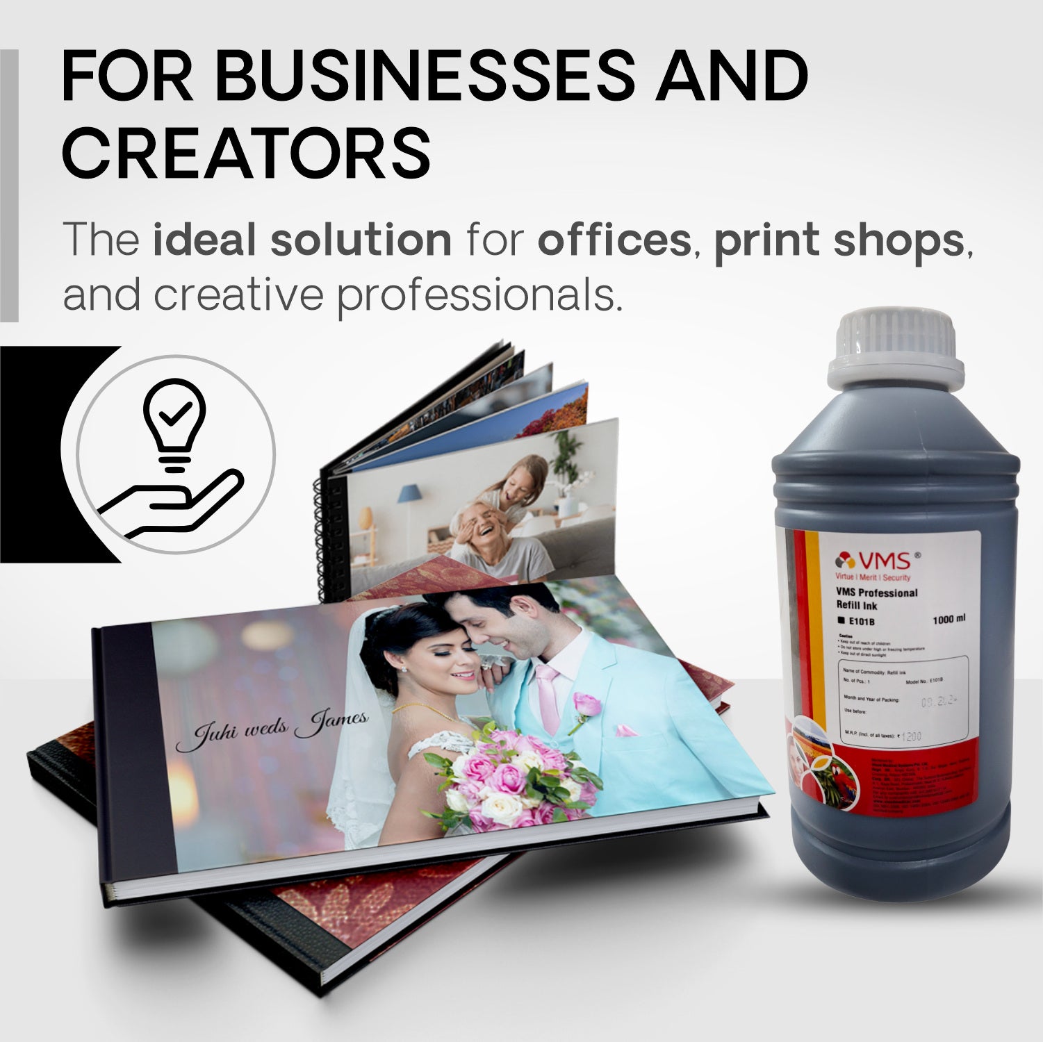 VMS Professional Black 1Ltr Refill Ink for Business and Creators