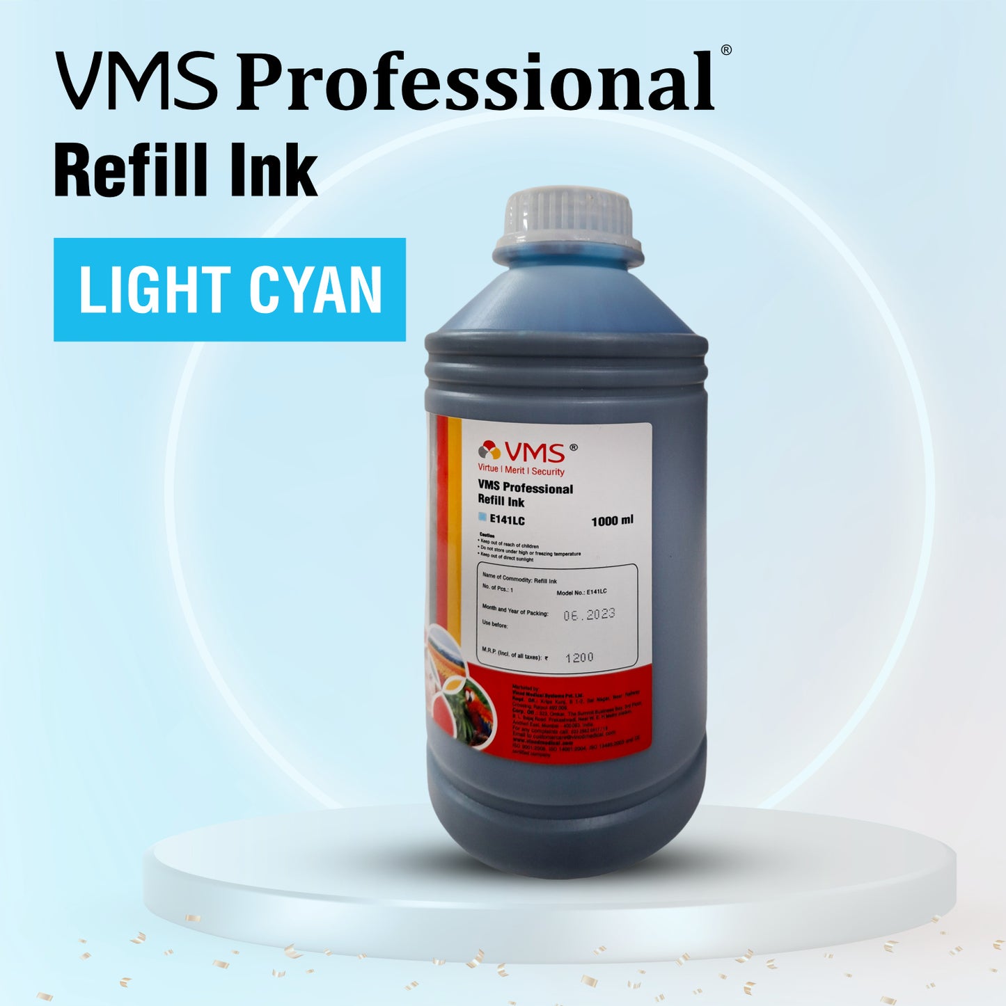 VMS Professional Light Cyan 1Ltr Refill Ink Single Bottle