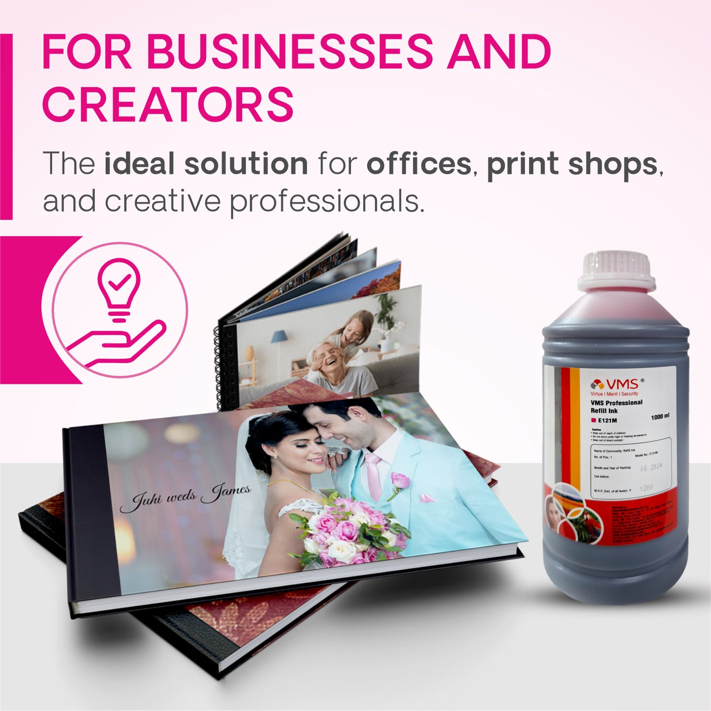 VMS Professional Magenta 1Ltr Refill Ink for Business and Creators