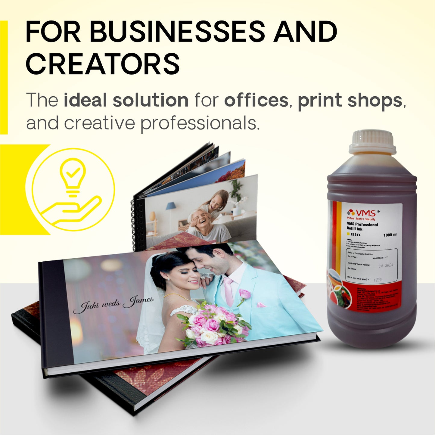 VMS Professional Yellow 1Ltr Refill Ink for Business and Creators