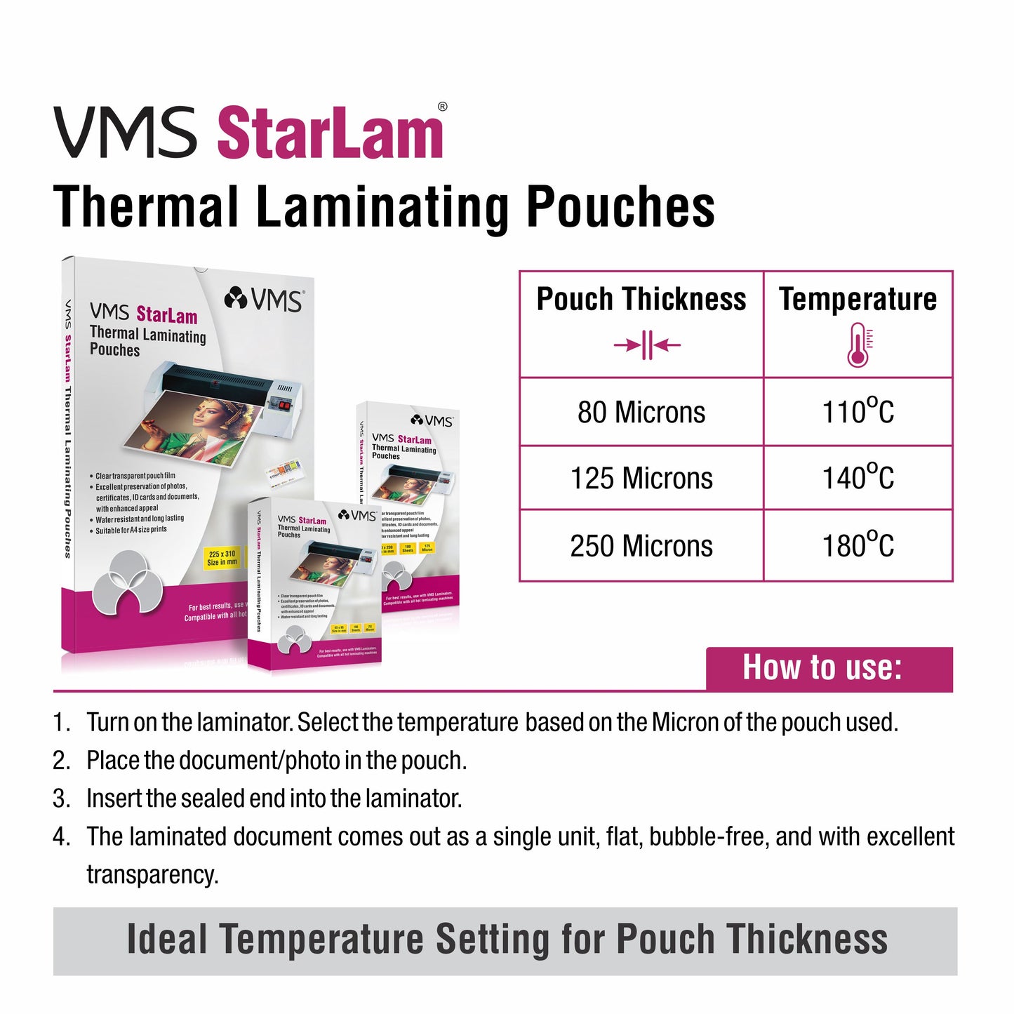 VMS Starlam 80 Microns Thermal Laminating Pouch