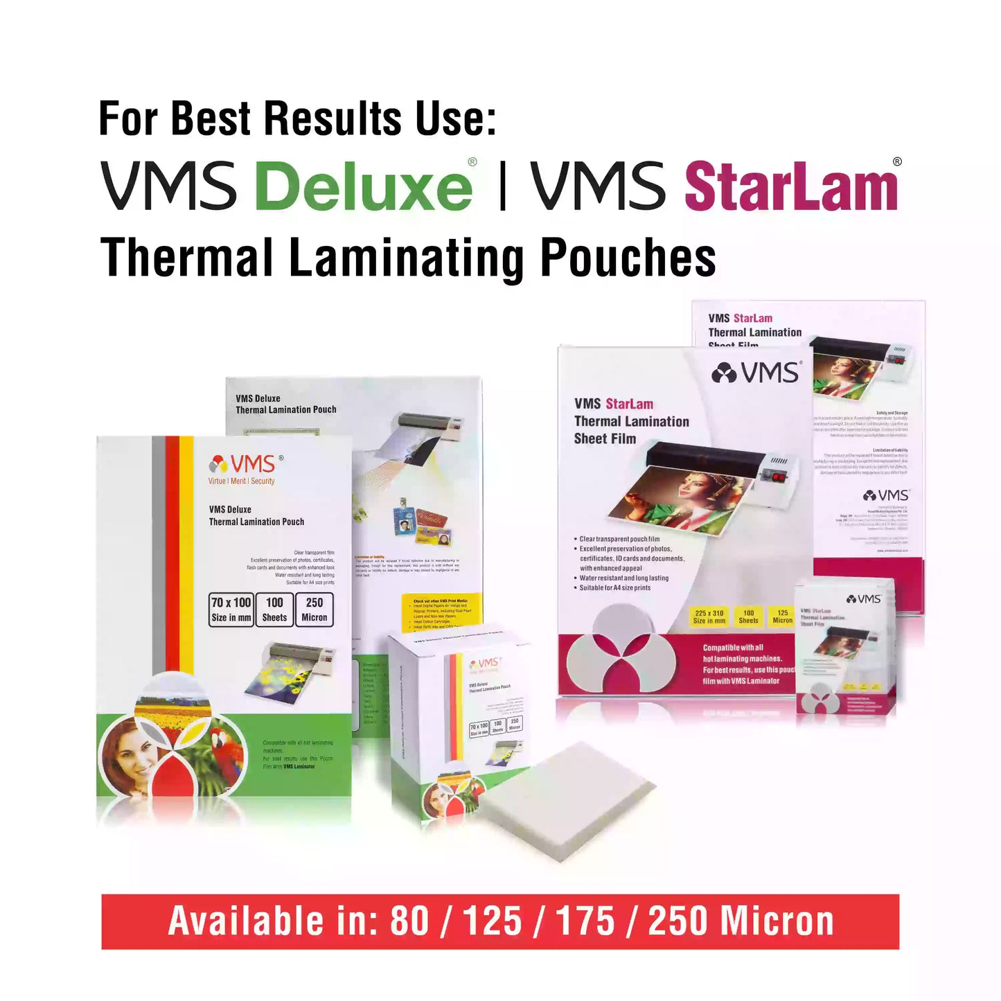 VMS LM Prime Laminator Machine-Laminating Pouches-Available 80/125/175/250 Mic