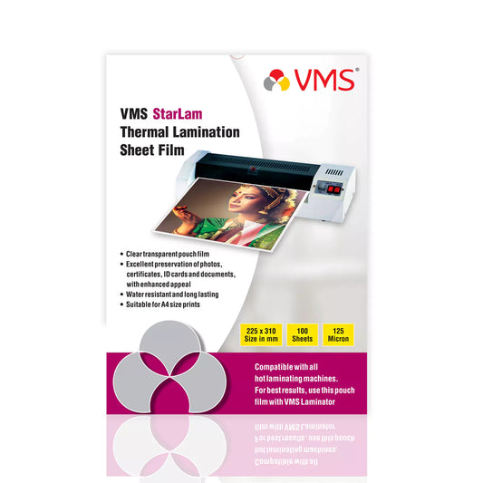 VMS StarLam Laminating Pouch-225x310mm-125Mic-100 Sheets-Front