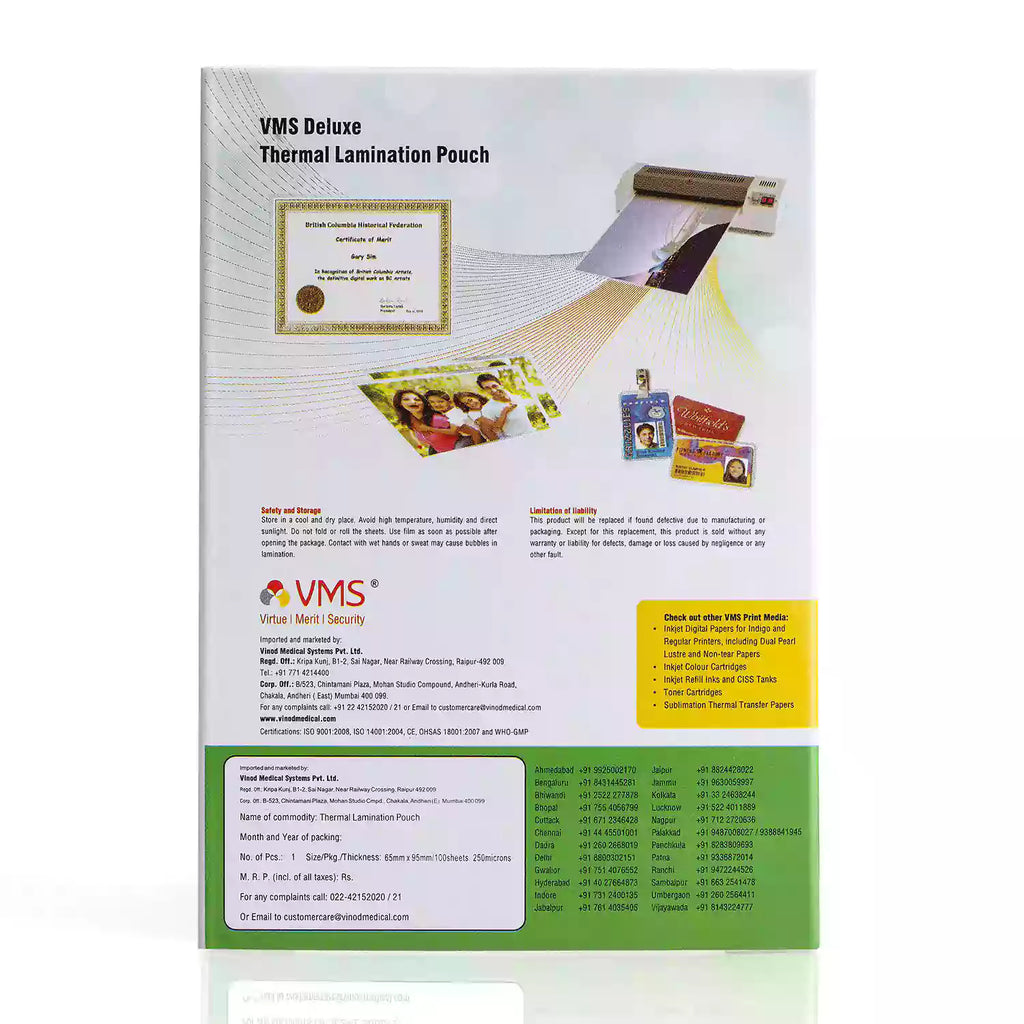 VMS Deluxe 250Mic 65mm x 95mm Thermal Laminating Pouch 100 Sheets VMS Cart