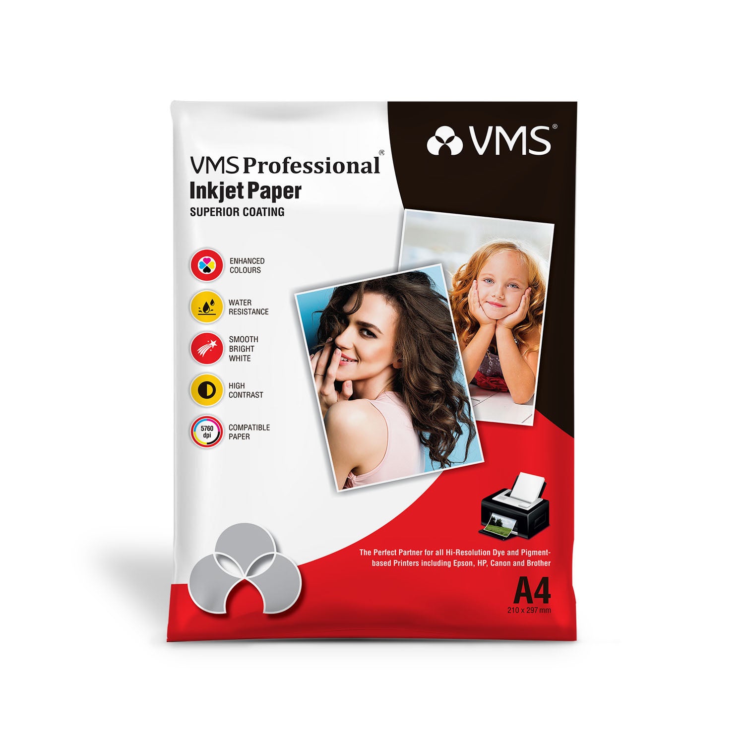 VMS Professional 135 GSM A4 Self Adhesive Photo Paper – Front Package Design