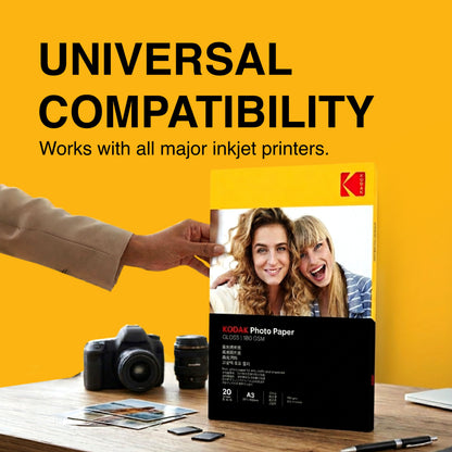 Kodak 180 GSM A3 High Gloss Photo Paper - 20 Sheets