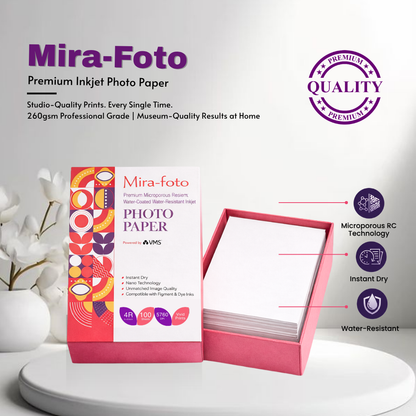 Mira~foto High Gloss Inkjet 270 GSM 4R Photo Paper 4x6 Inch – 100 Sheets