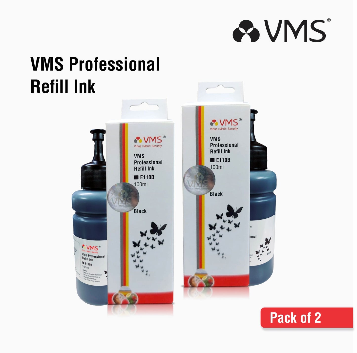 VMS Professional Black 100ml Refill Ink - Pack of 2 | Deep, Crisp, and ...
