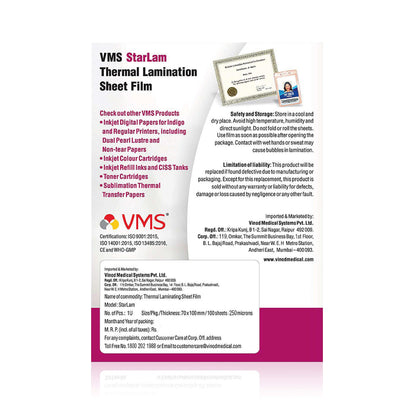 VMS Starlam Thermal Lamination Sheet Film Backside