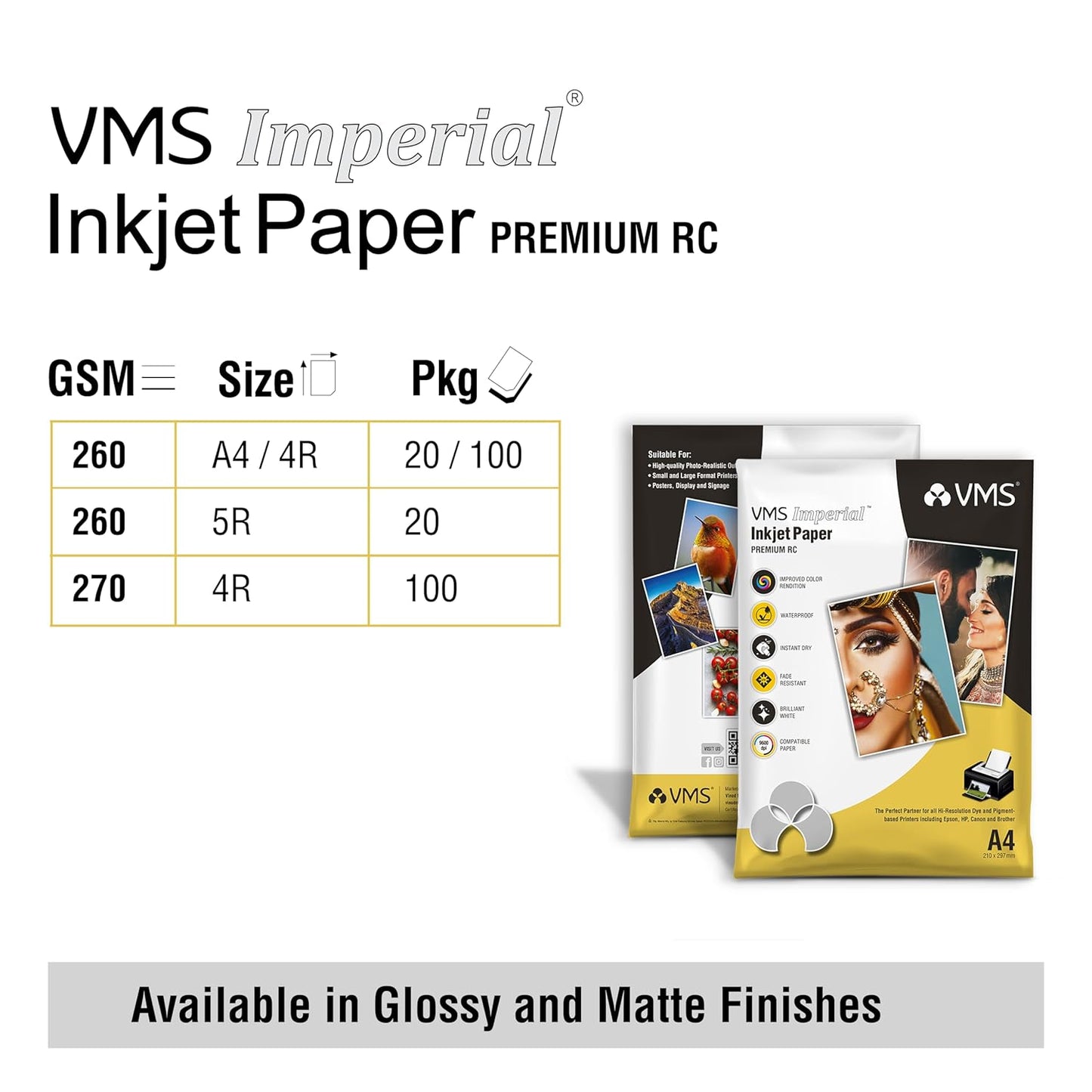 VMS Imperial 260 GSM A4 Glossy Photo Paper - 20 Sheets