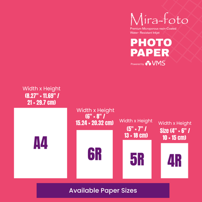 Mira~foto High Gloss Inkjet 270 GSM 5R Photo Paper 5x7 Inch – 100 Sheets