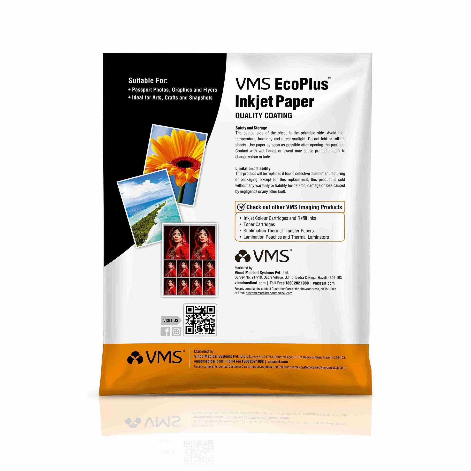 VMS EcoPlus 180 GSM A4 Glossy Photo Paper - Backside Packet Design