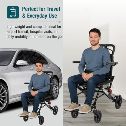 VMS Careline Foldable Portable Transit Wheelchair Airlite -Black