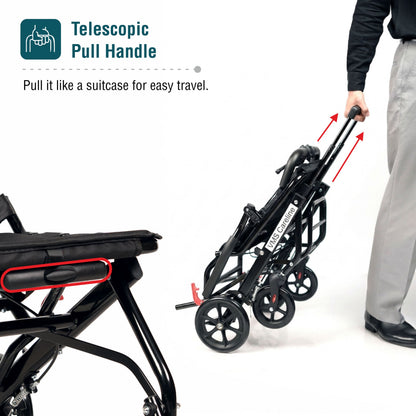 VMS Careline Foldable Portable Transit Wheelchair Airlite -Black