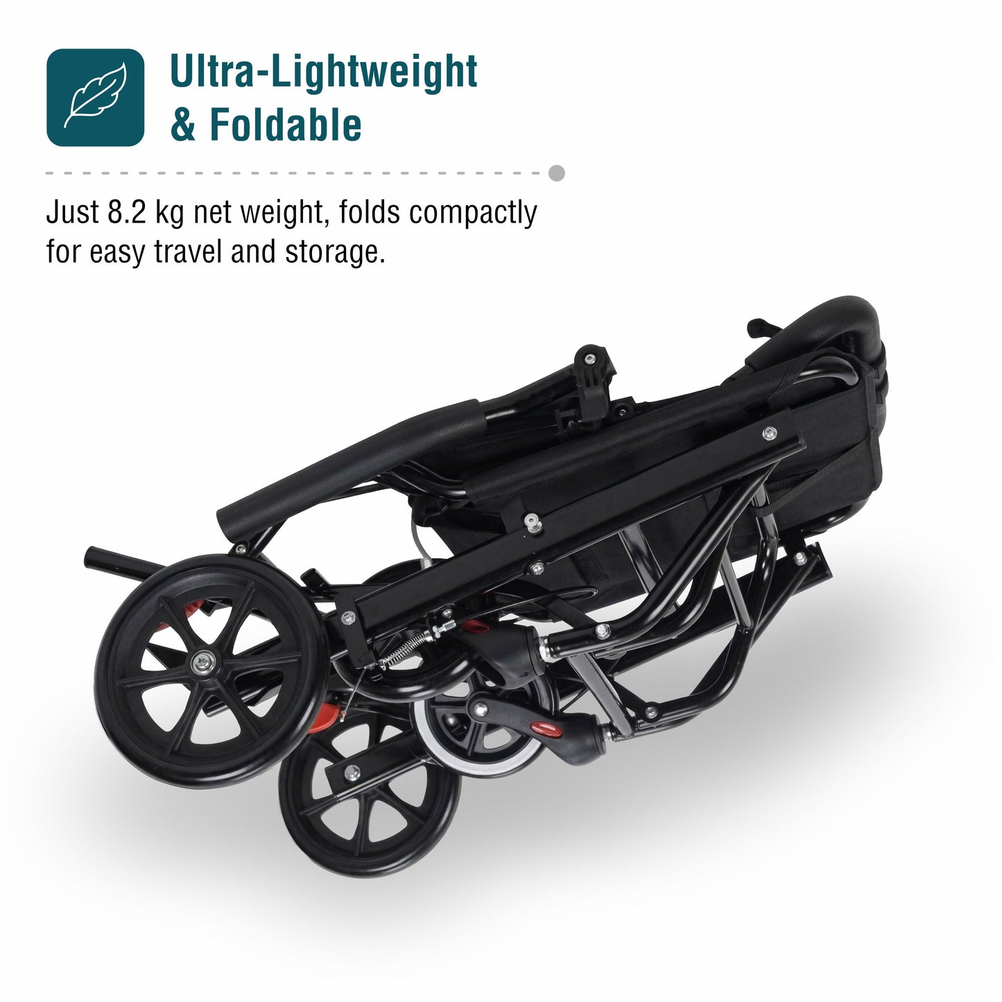 VMS Careline Foldable Portable Transit Wheelchair Airlite -Black