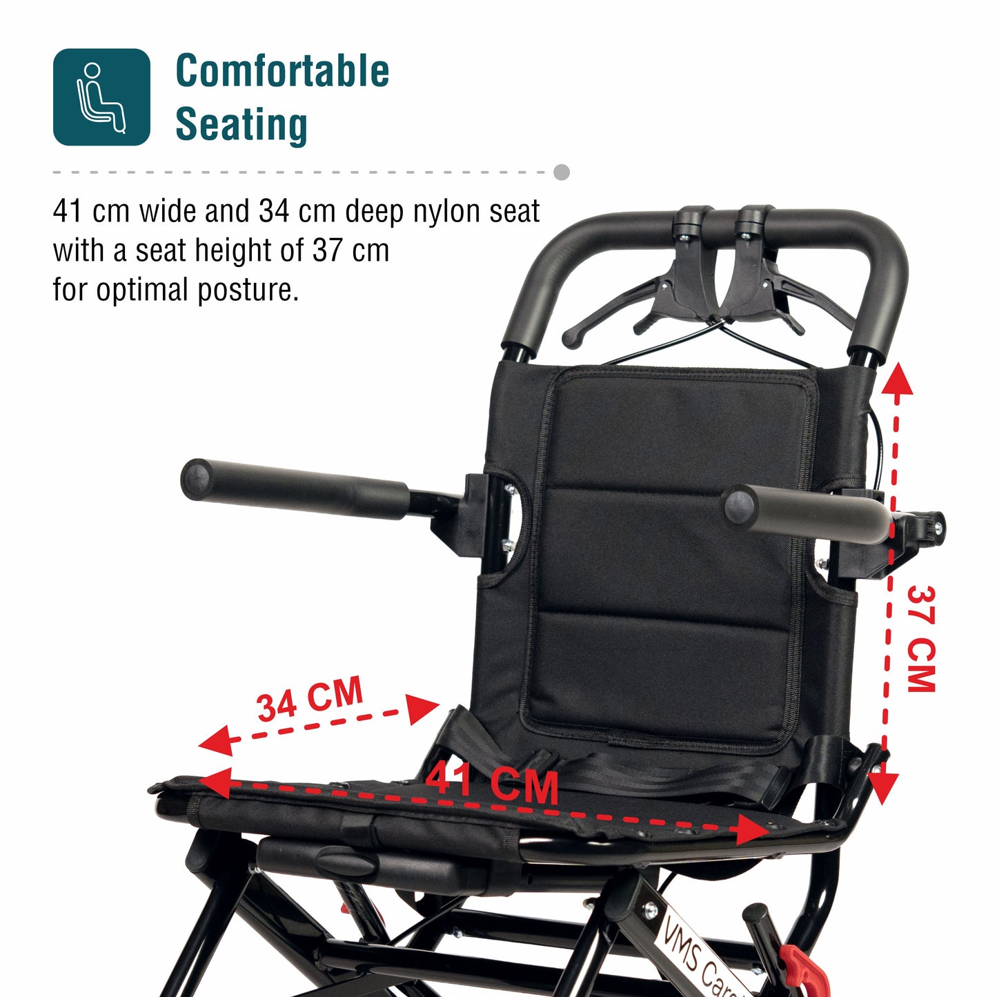 VMS Careline Foldable Portable Transit Wheelchair Airlite -Black
