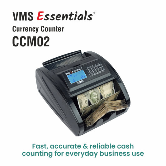 VMS Essentials CCM02 Semi Value Note/Currency Counter - Advanced Counterfeit Detection with UV, MG,IR Sensors and a 1-year offsite Warranty.