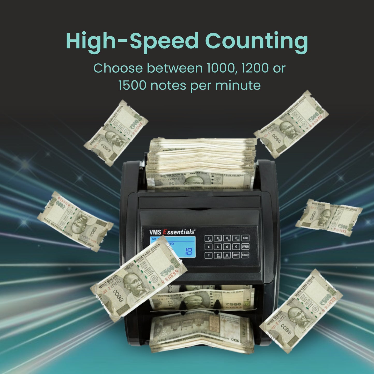 VMS Essentials CCM02 Semi Value Note/Currency Counter - Advanced Counterfeit Detection with UV, MG,IR Sensors and a 1-year offsite Warranty.