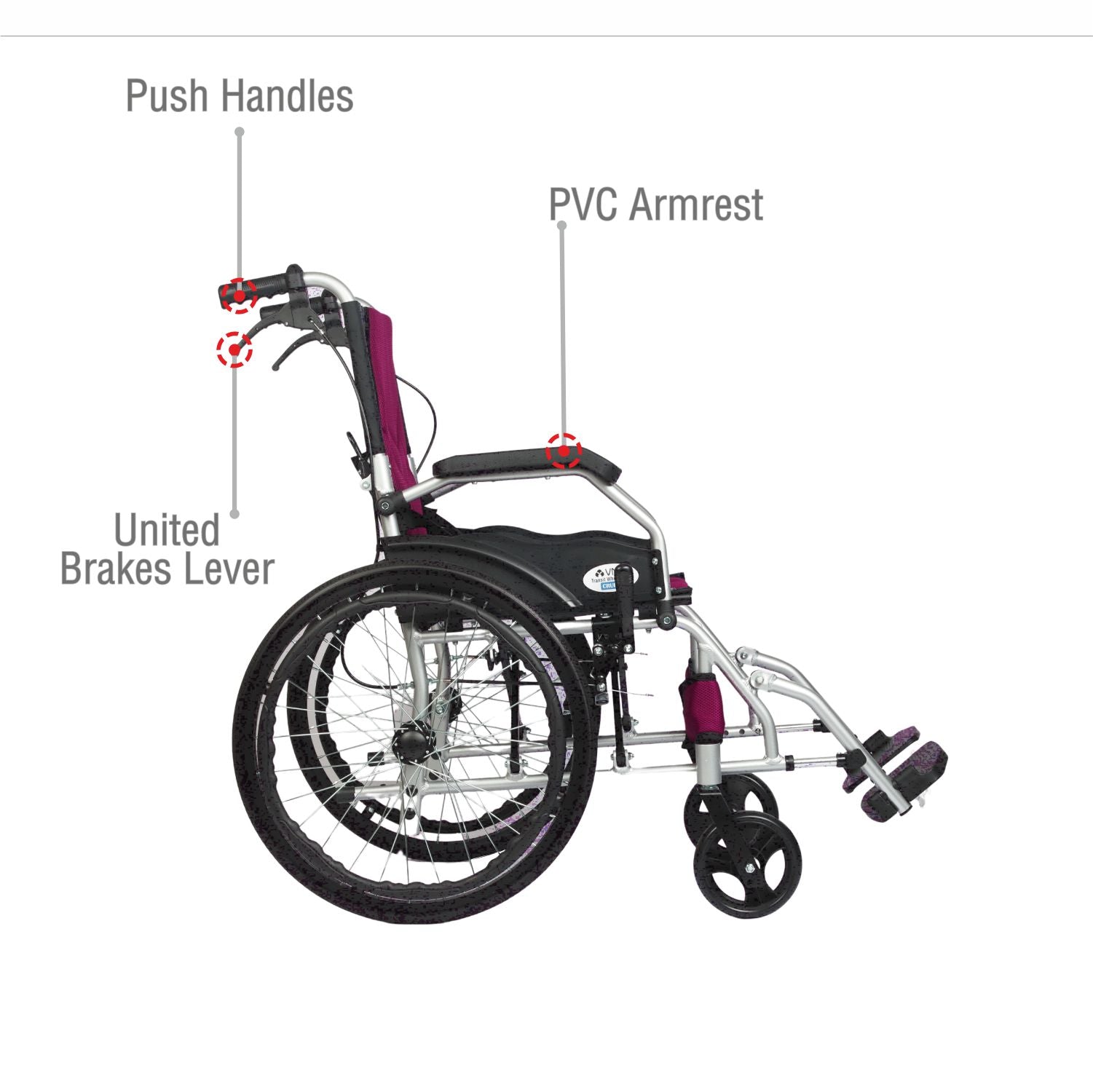 Foldable Transit Wheelchair with PVC Armrest