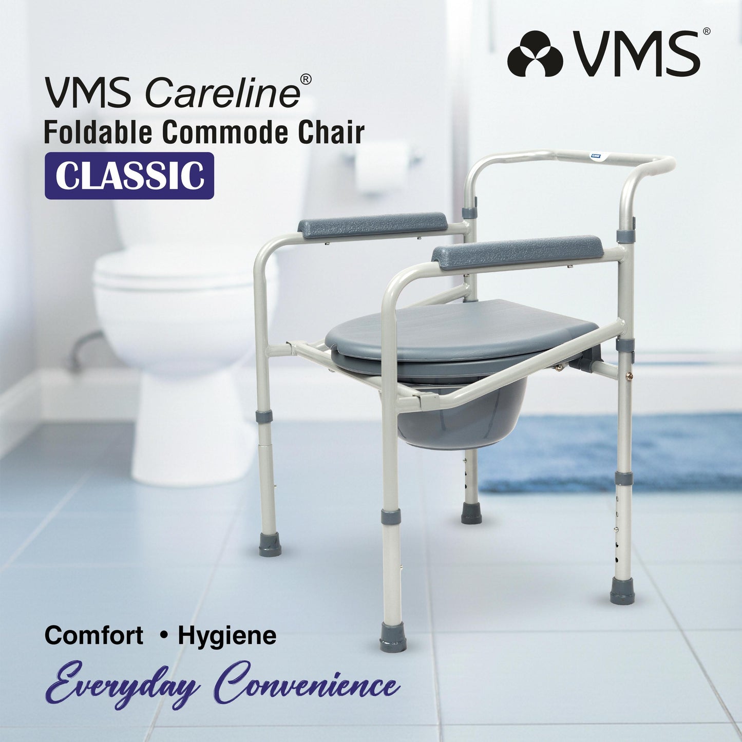 VMS Careline foldable commode chair
