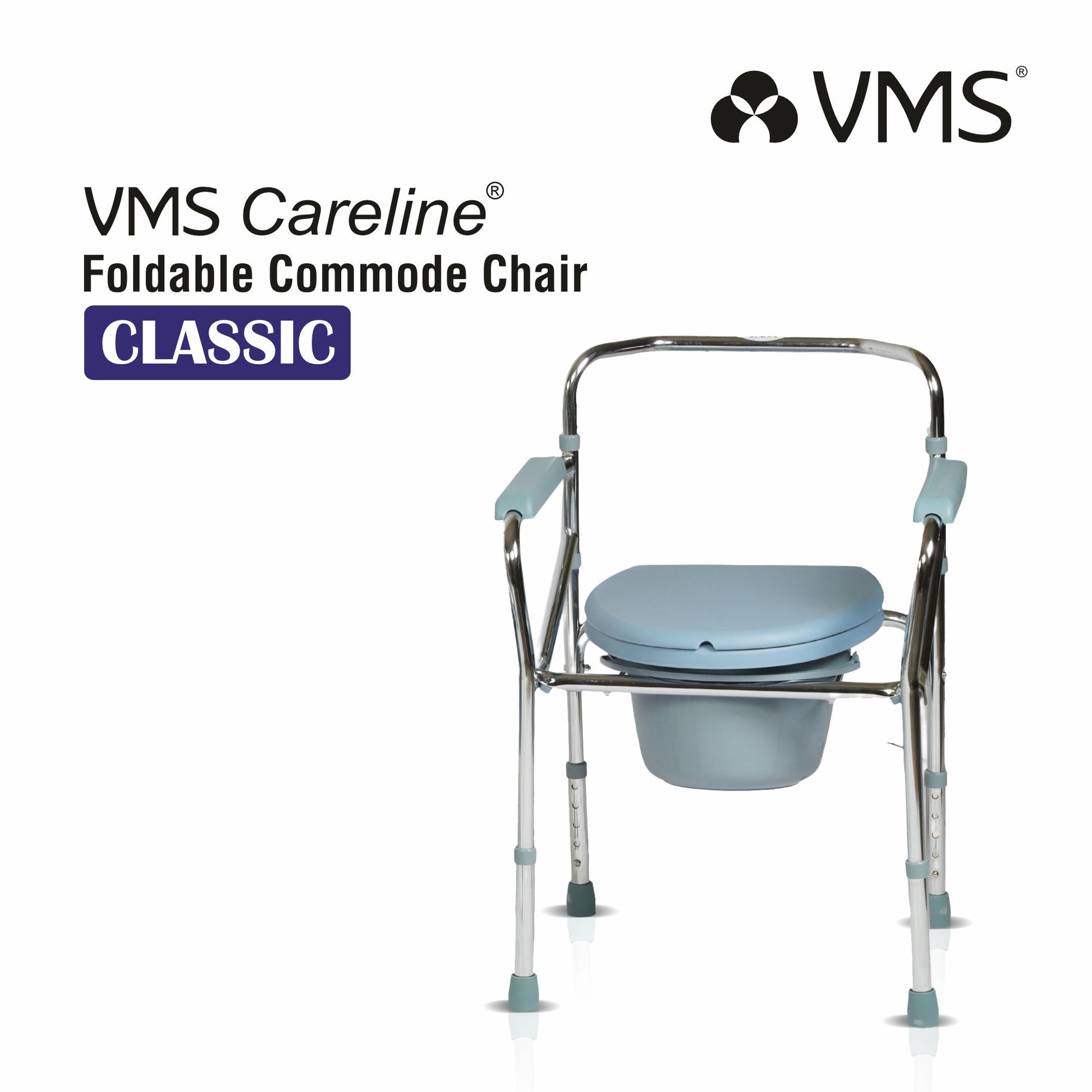 VMS Careline Foldable Commode Chair - CLASSIC