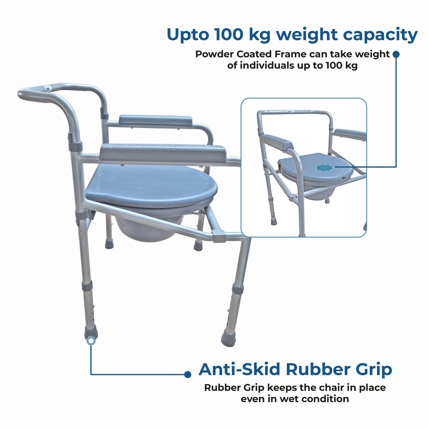 VMS Careline Foldable Commode Chair  Features Highlights 