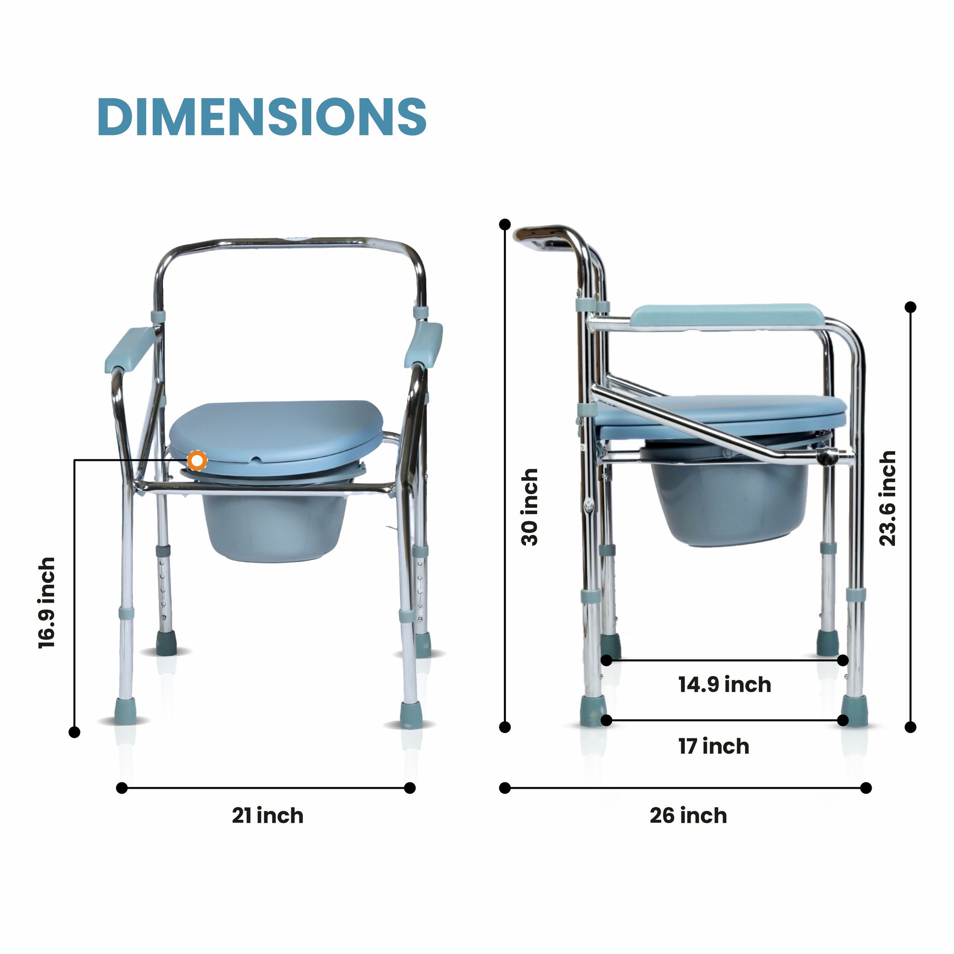 VMS Careline Foldable Commode Chair - CLASSIC Dimensions