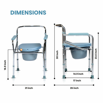 VMS Careline Foldable Commode Chair - CLASSIC Dimensions