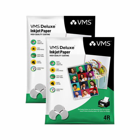 VMS Deluxe 180 GSM 4R (4x6) Glossy Photo Paper - 2x100 Sheets
